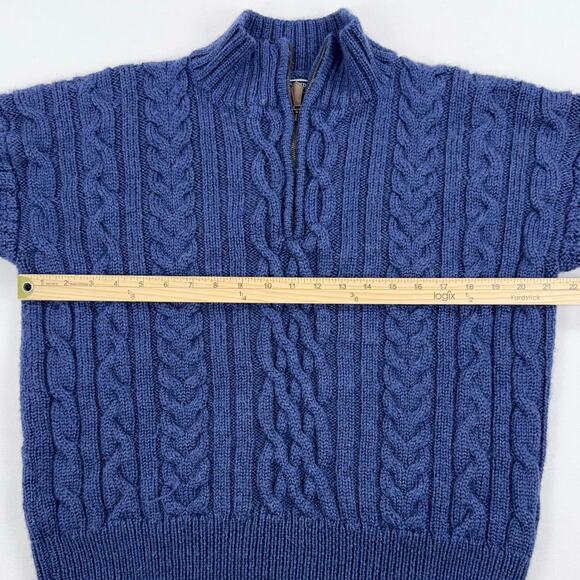 Woolovers Sweater L Blue Chunky Fisherman Cable Heavyweight 100% British Wool - Picture 11 of 12